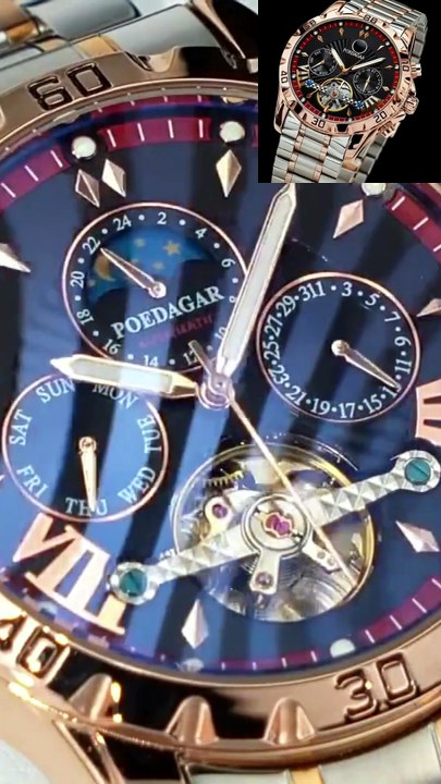 POEDAGAR Mecânico Automático De Luxo Com Turbilhão E Masculino Multifuncional Luminoso De Aço Inoxidável À Prova D'água
