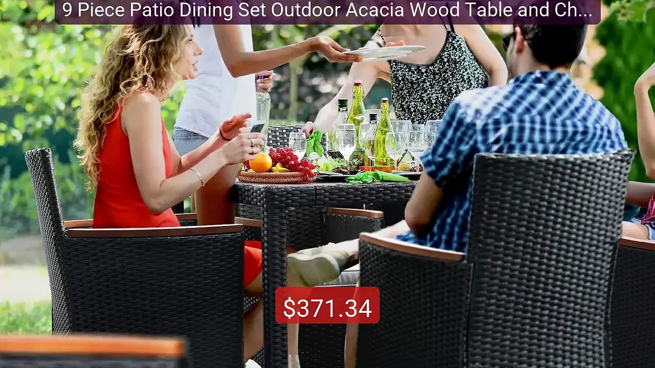 9 Piece Patio Dining Set Outdoor Acacia Wood Ta...
