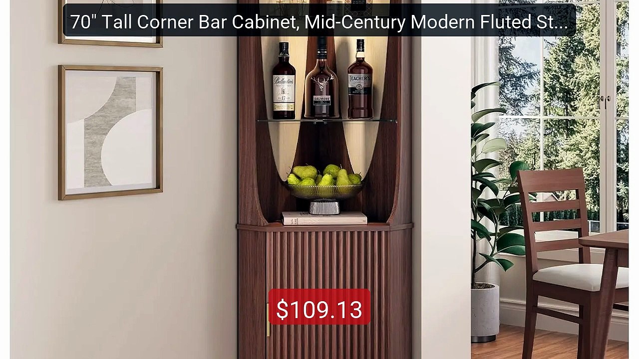 70" Tall Corner Bar Cabinet, Mid-Century Modern Fluted Storage... -- Best Buy 2026 | Great Quality!