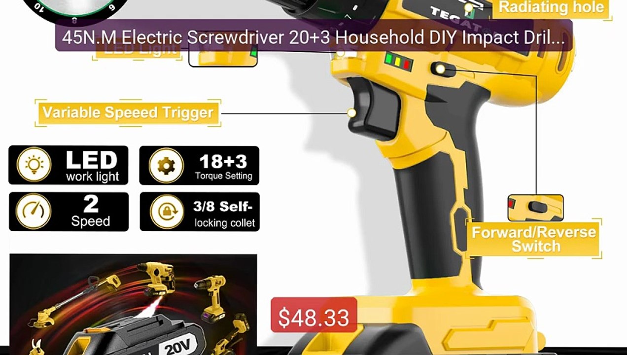 45N.M Electric Screwdriver 20+3 Household DIY Impact Drill LED... -- Hot Deal 2026 | Limited Offer!