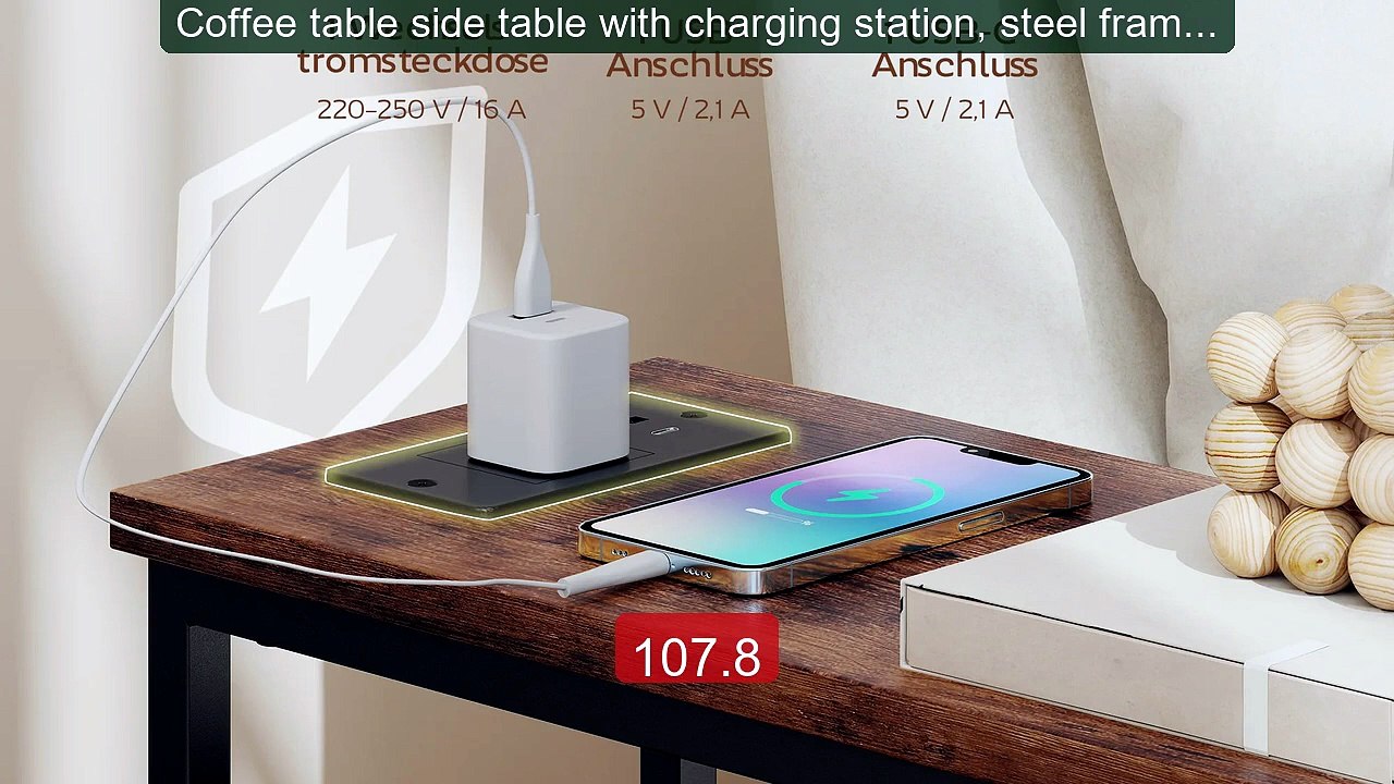 Coffee table side table with charging station, steel frame, 2... -- Amazing Value 2026 | Must Have!