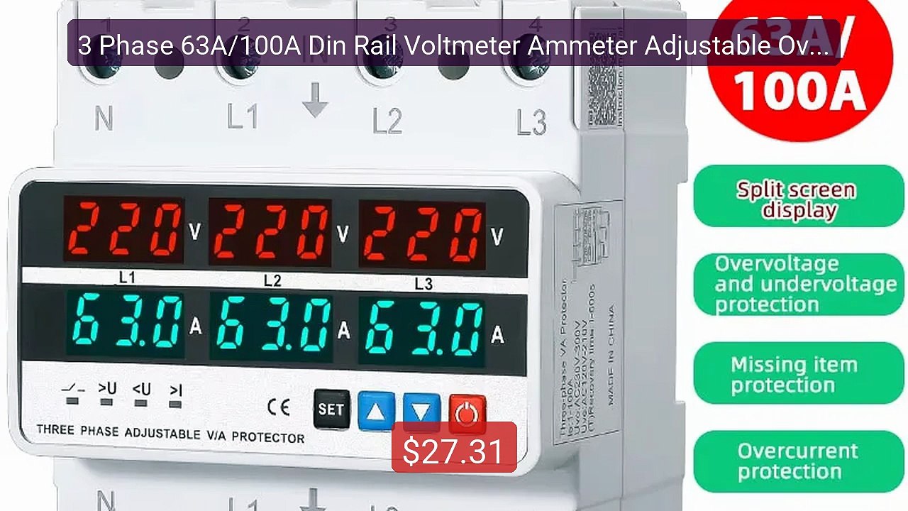 3 Phase 63A/100A Din Rail Voltmeter Ammeter Adjustable Over an... -- Best Buy 2026 | Great Quality!