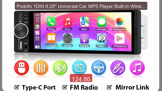 Podofo 1DIN 6.28 Universal Car MP5 Player Built-in Wireless CarPla... Top Rated 2026 | Buy Now!