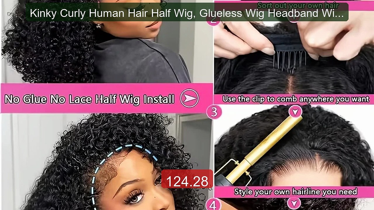 Kinky Curly Human Hair Half Wig, Glueless Wig Headband Wig, U... -- Amazing Value 2026 | Must Have!