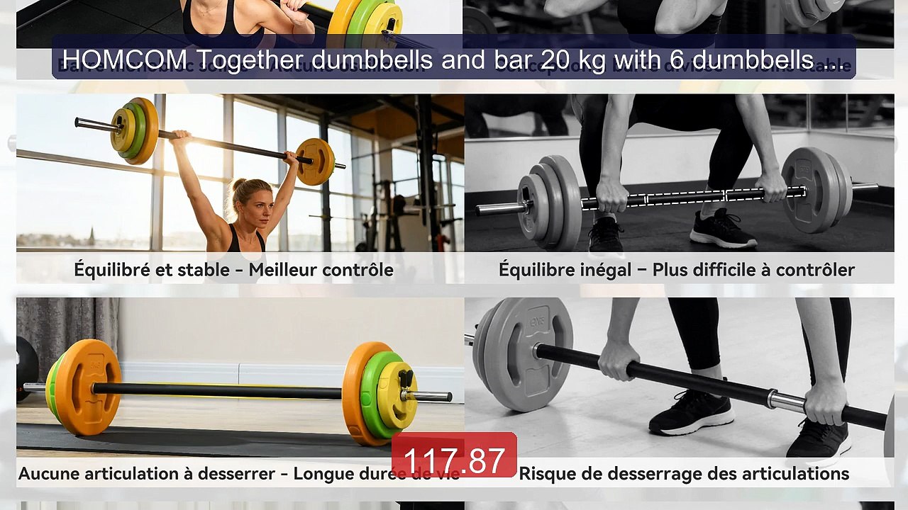HOMCOM Together dumbbells and bar 20 kg with 6 dumbbells discs... -- Best Buy 2026 | Great Quality!