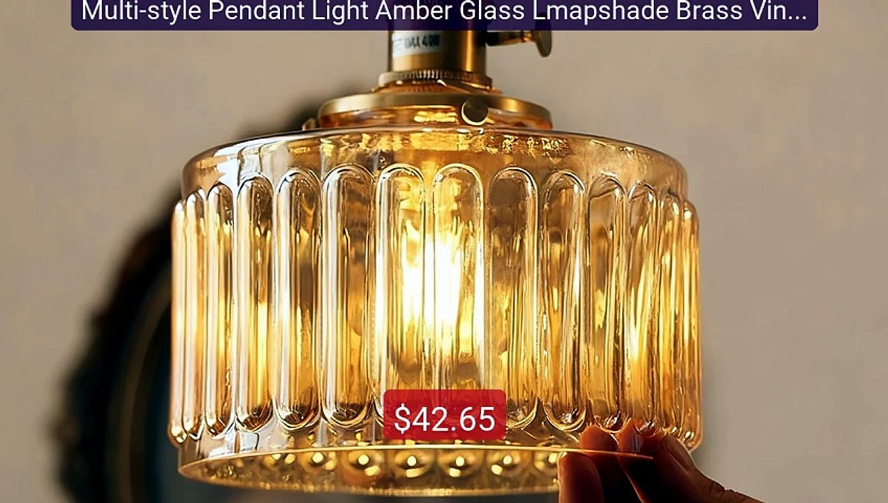 Multi-style Pendant Light Amber Glass Lmapshade Brass Vintage... -- Amazing Value 2026 | Must Have!