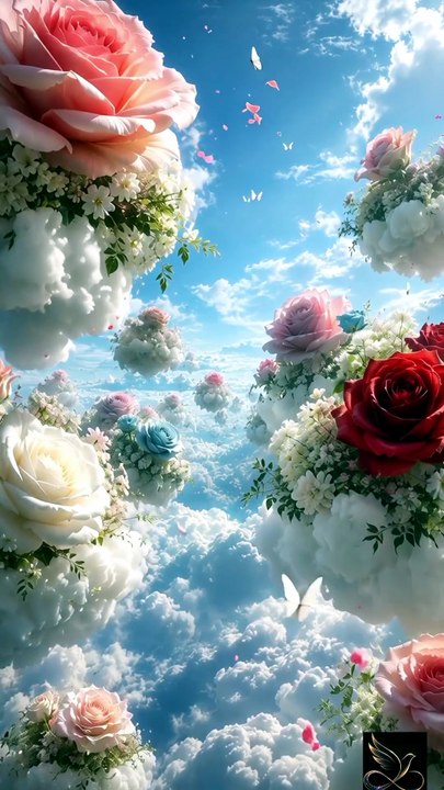 Floating Rose Gardens Above the Clouds |4K Cinematic Fantasy