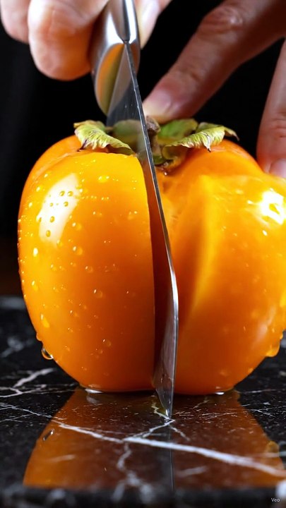 Orange Persimmon Sliced by Blade | Perfect Fruit Cutting ASMR | Oddly Satisfying
