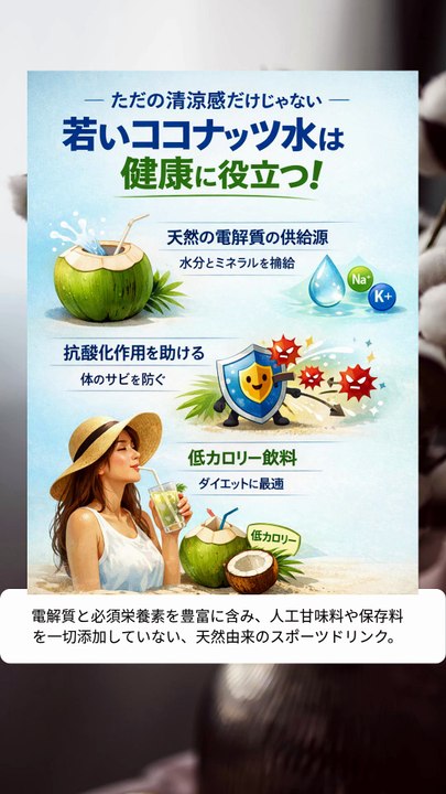 若いココナッツウォーターは、爽やかなだけでなく、健康にも良い効果があります
