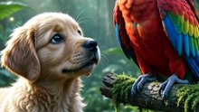 The Puppy Met a Mysterious Parrot! 🐶🦜✨#cartoon #viral #tranding