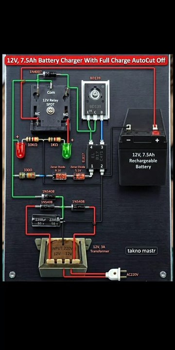 How to Make a 12V Battery Charger with Auto Cut-Off | DIY Circuit by Takno Mastr#taknomastr #BatteryCharger #AutoCutOff #12VCharger #DIYElectronics #CircuitDiagram #TechHacks #ElectronicsProject #ElectricalEngineering #DIYCircuit