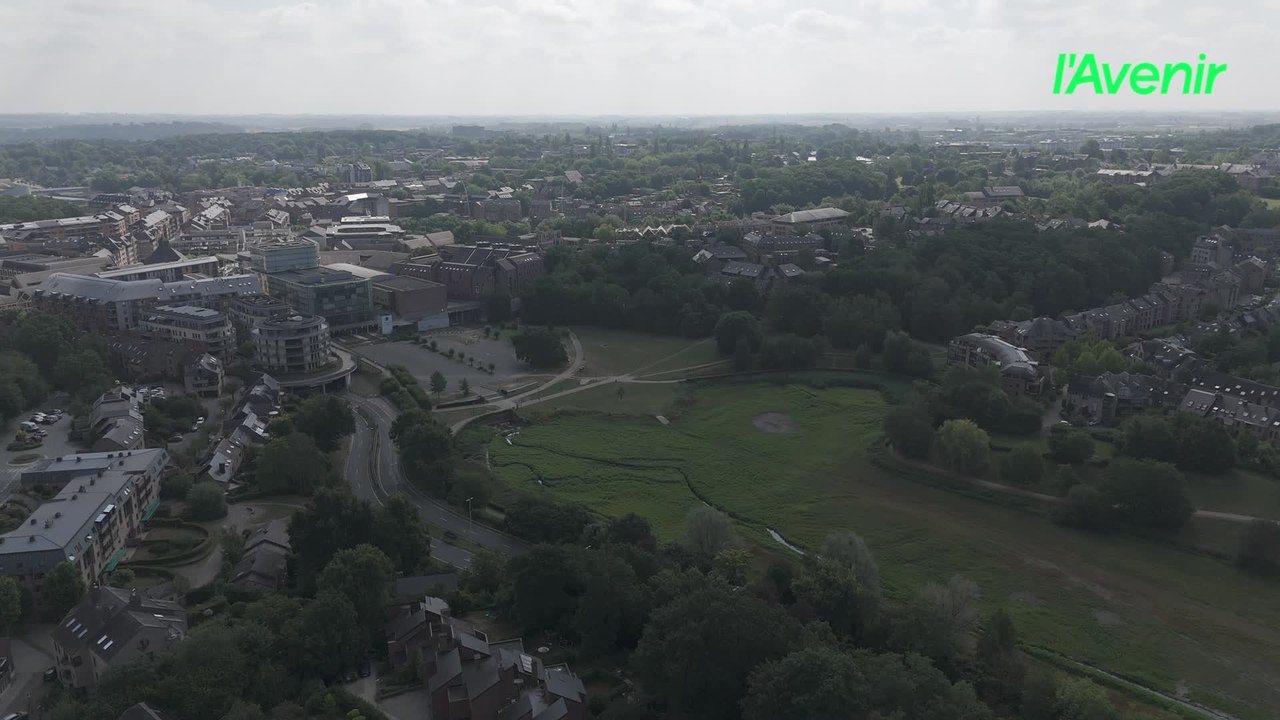 Le Brabant wallon vu du ciel : Le lac de Louvain-la-Neuve transformé en pré fleuri
