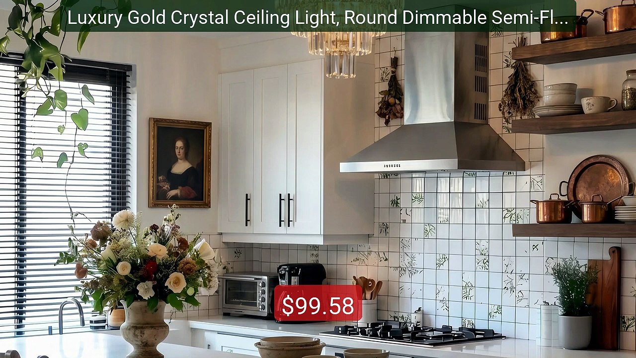 Luxury Gold Crystal Ceiling Light, Round Dimmable Semi-Flush Mount ... -- Top Rated 2026 | Buy Now!