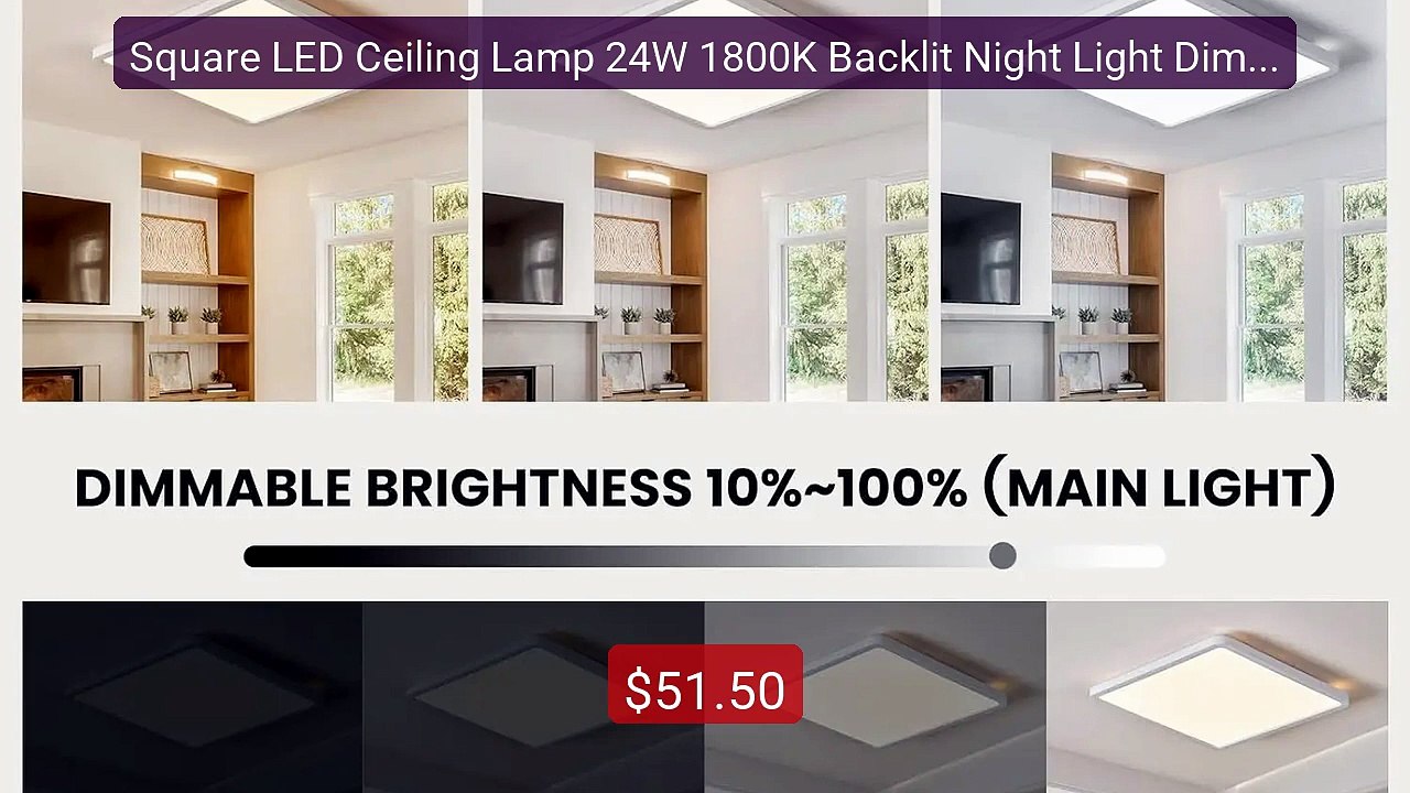 Square LED Ceiling Lamp 24W 1800K Backlit Night Light Dimmable 320... -- Best Deal 2026 | Shop Now!