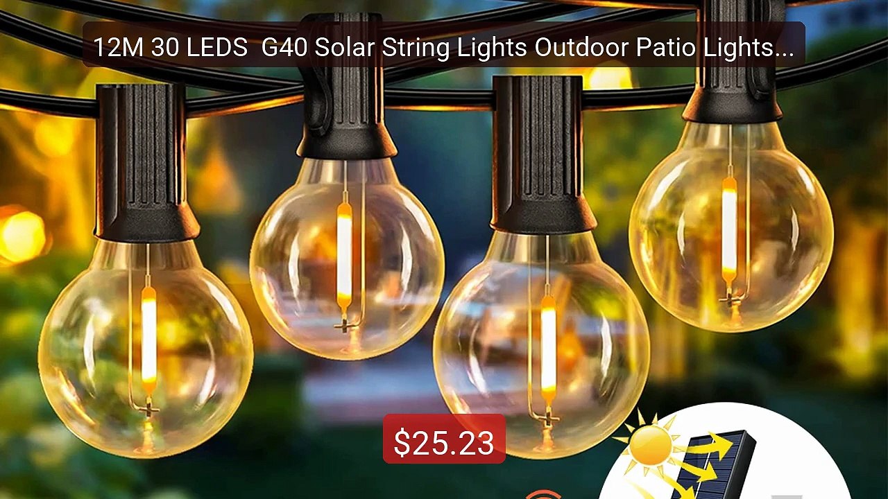 12M 30 LEDS  G40 Solar String Lights Outdoor Patio Lights Sola... -- Hot Deal 2026 | Limited Offer!