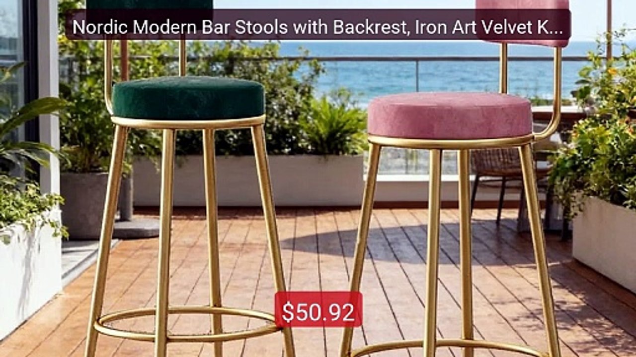 Nordic Modern Bar Stools with Backrest, Iron Art Velvet Kitchen Cou... -- Top Rated 2026 | Buy Now!