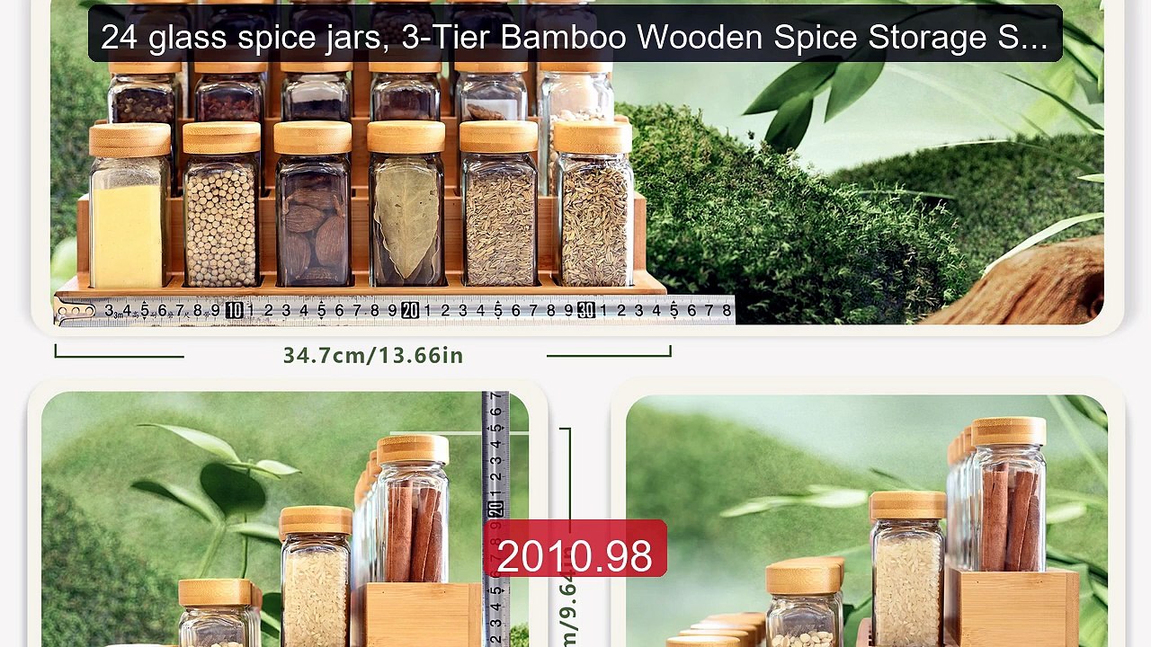 24 glass spice jars, 3-Tier Bamboo Wooden Spice Storage Shelf ... -- Best Buy 2026 | Great Quality!