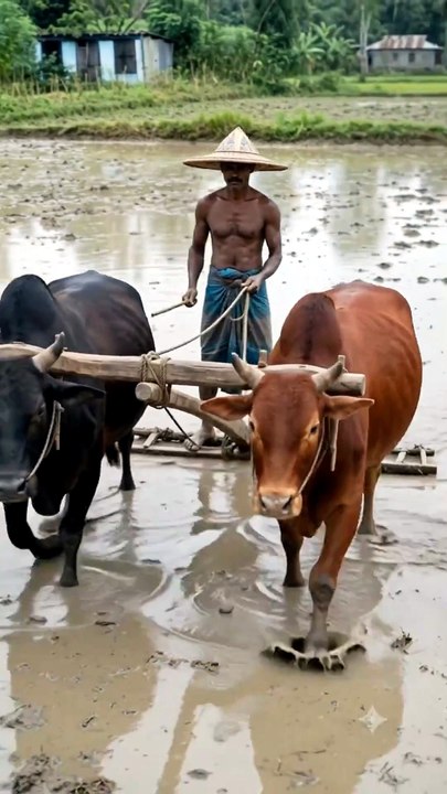 Levelling the Field before planting paddy seeds.