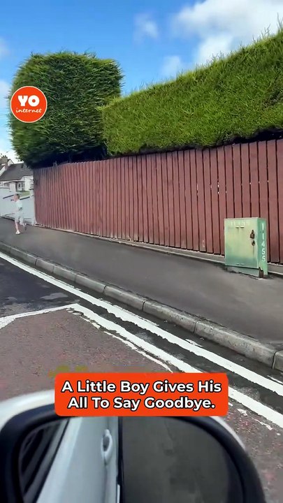 Young boy sprints after mom's car for a heartfelt farewell