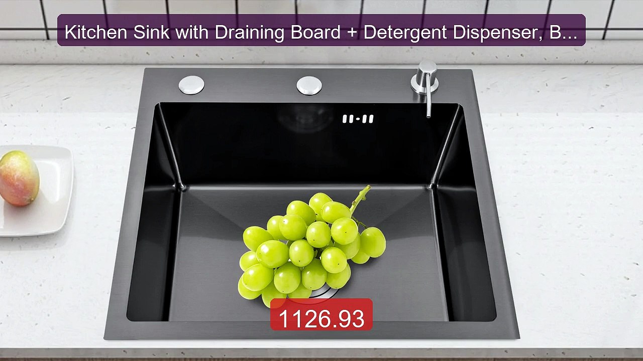 Kitchen Sink with Draining Board + Detergent Dispenser, Black... -- Amazing Value 2026 | Must Have!