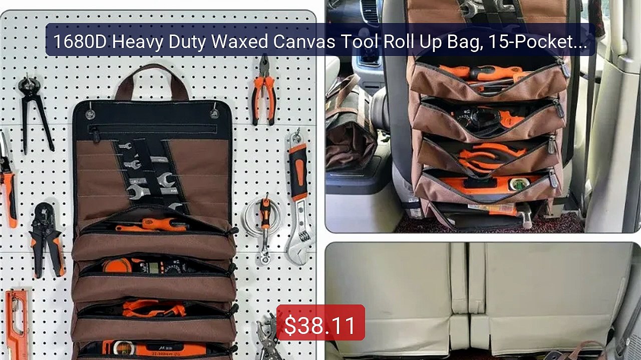1680D Heavy Duty Waxed Canvas Tool Roll Up Bag, 15-Pockets ... -- Top Pick 2026 | Unbeatable Price!