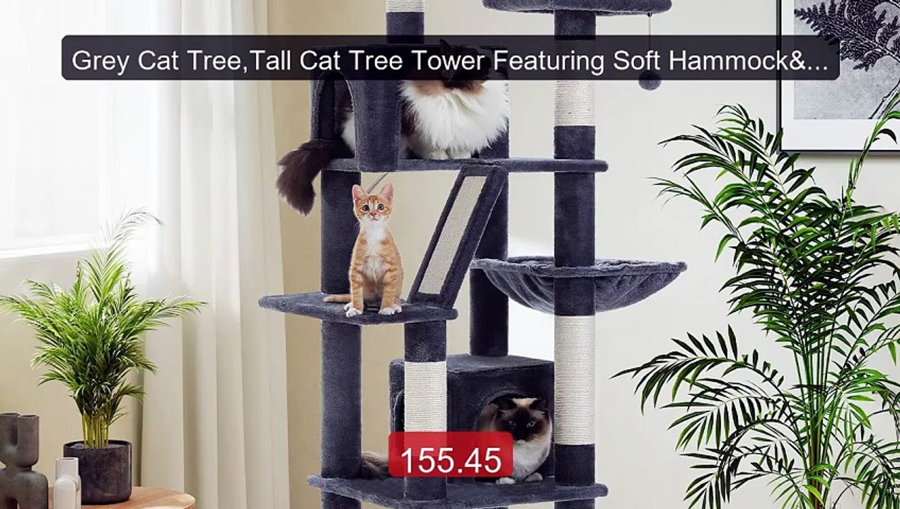 Grey Cat Tree,Tall Cat Tree Tower Featuring Soft Hammock&Condo,Top... -- Best Deal 2026 | Shop Now!