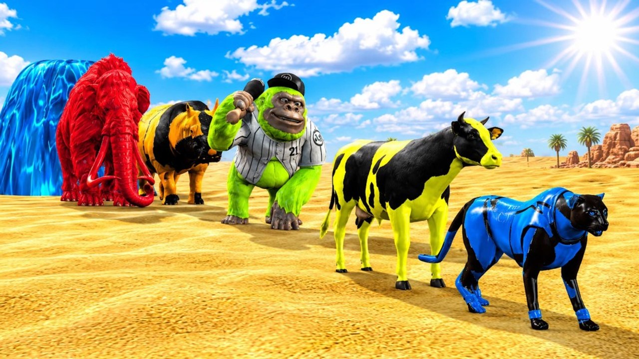 Long Slide Game With Cow Elephant Gorilla Hippopotamus Cheeta  3d Animal Game Funny 3d Animals thumnail