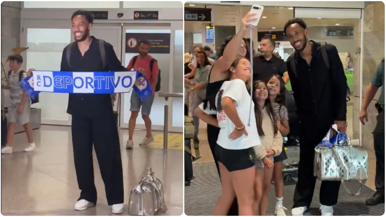 Así fue la llegada de Aubameyang al aeropuerto de A Coruña