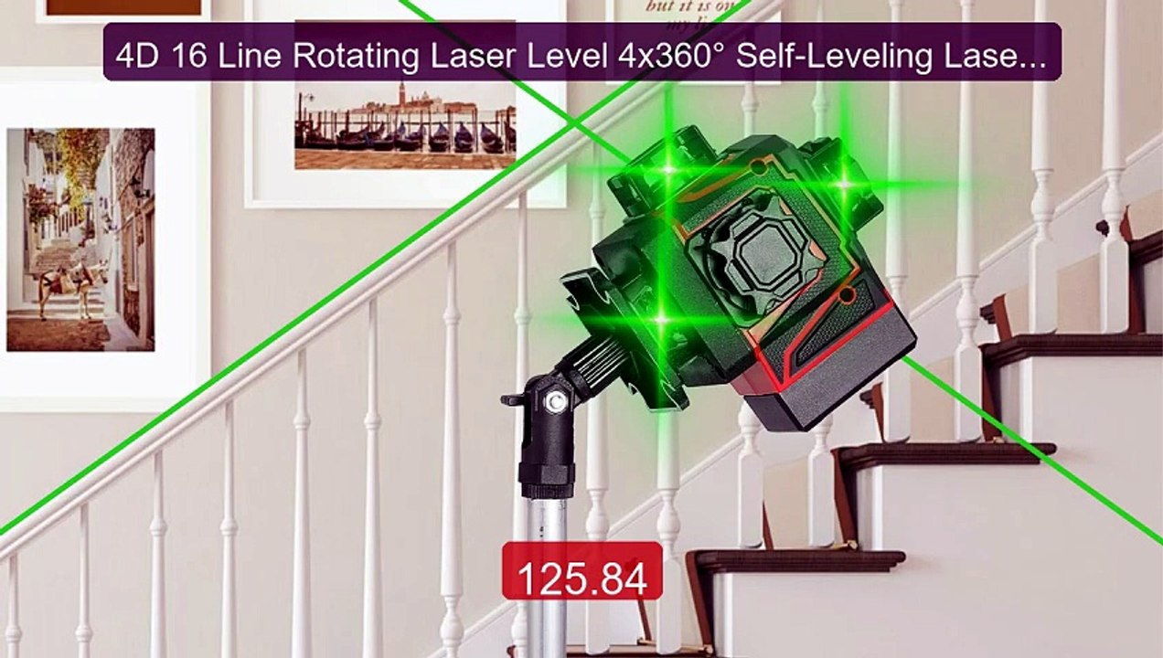 Grünlaser Fernbedienung 4×360° Kreuzlinienlaser Mit Stativ & Fernbedienung – Grüner Selbstnivellierender Baulaser, 16 Linien, 1 M Stativhöhe, IP54
