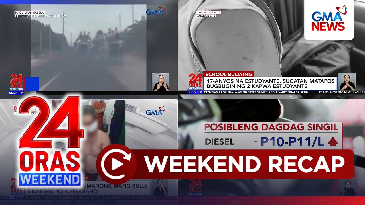 24 Oras Weekend: (Parts 1&2) Workplace bullying?; Counterflow sa busway; Shariff Aguak blast; atbp.