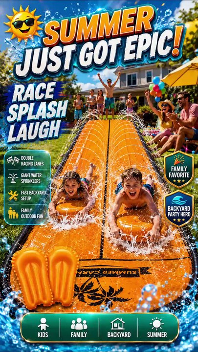 17FT Double Lane Slip Water Slide with Sprinkler & Bodyboards | Backyard Summer Fun for Kids