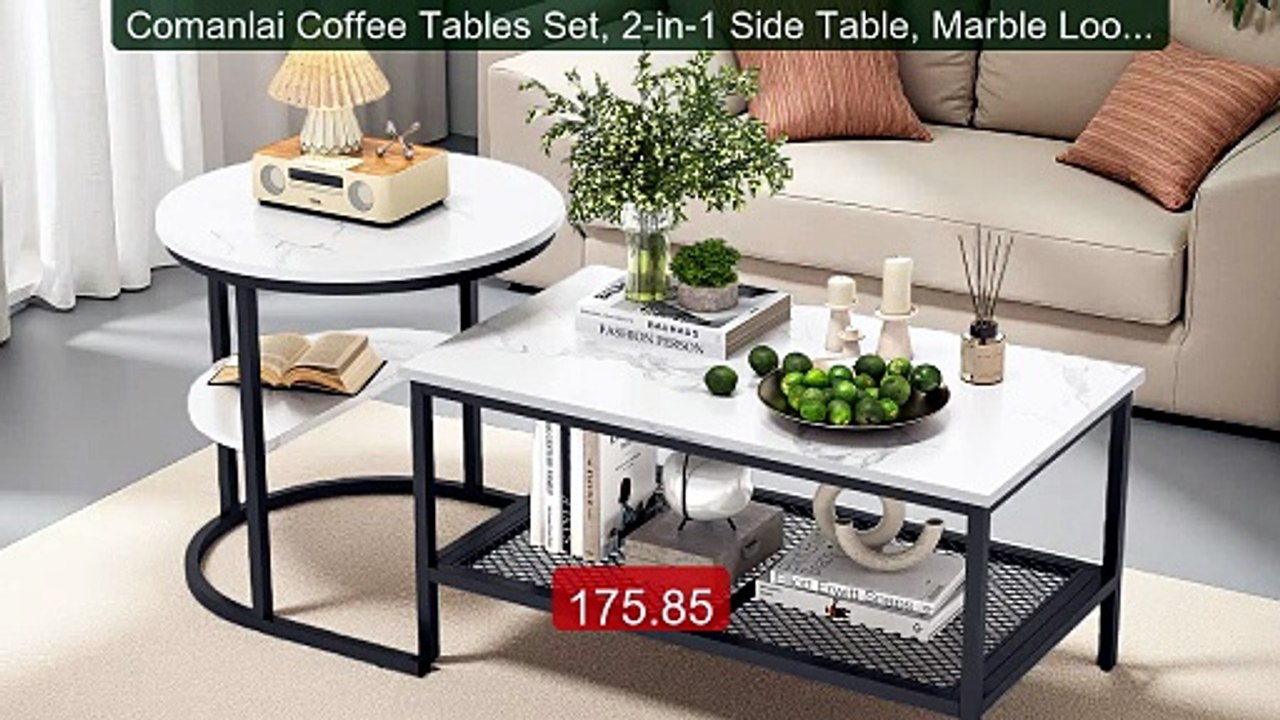 Comanlai Coffee Tables Set, 2-in-1 Side Table, Marble Look, with M... -- Best Deal 2026 | Shop Now!