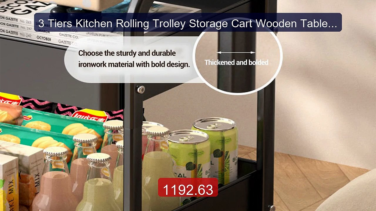 3 Tiers Kitchen Rolling Trolley Storage Cart Wooden Table Top Sofa ... -- Top Rated 2026 | Buy Now!