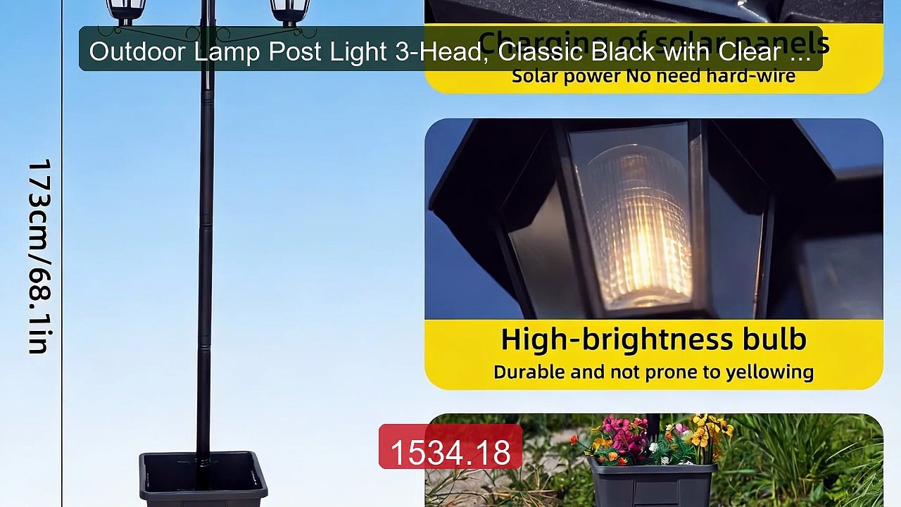 Outdoor Lamp Post Light 3-Head, Classic Black with Clear Glass Pan... -- Best Deal 2026 | Shop Now!