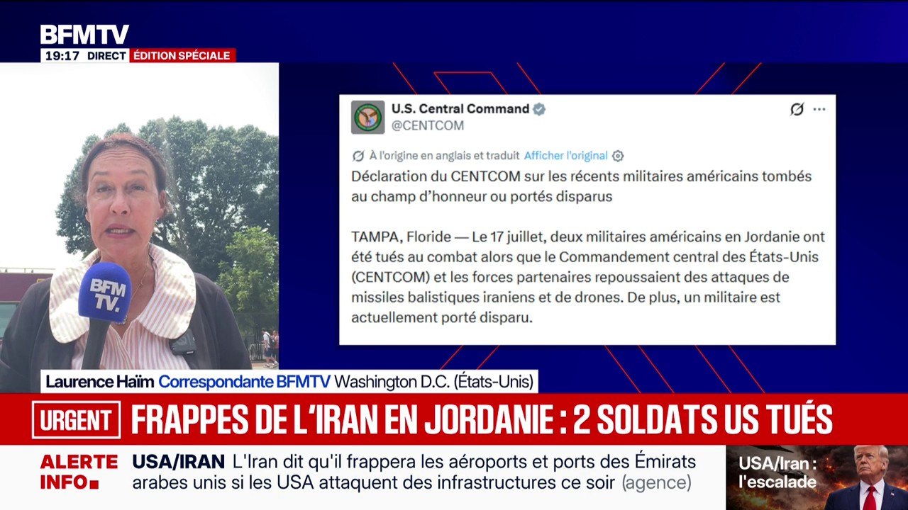 Deux soldats américains tués et un autre porté disparu après des frappes iraniennes en Jordanie annonce le commandement militaire américain