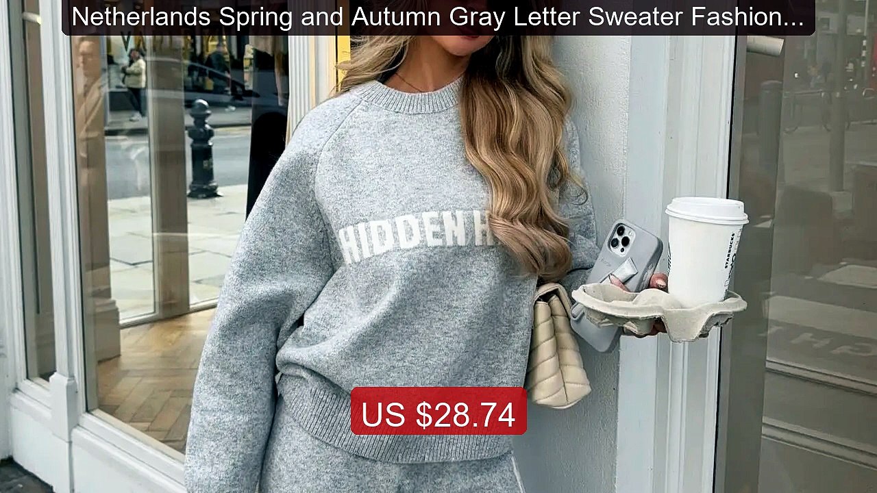 Netherlands Spring and Autumn Gray Letter Sweater Fashion Retr... -- Hot Deal 2026 | Limited Offer!