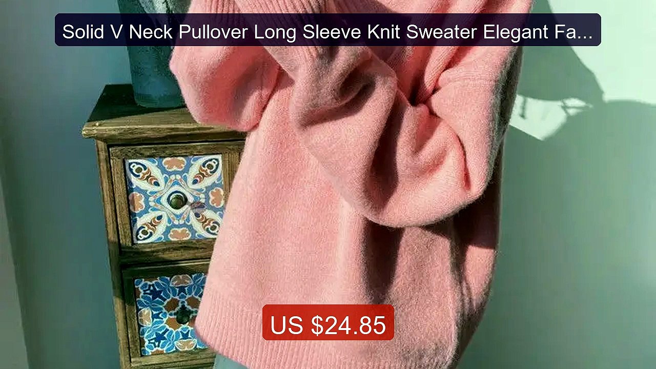 Solid V Neck Pullover Long Sleeve Knit Sweater Elegant Fashion... -- Best Buy 2026 | Great Quality!