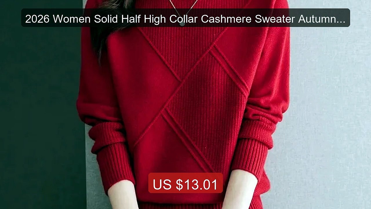 2026 Women Solid Half High Collar Cashmere Sweater Autumn Winter Lo... -- Top Rated 2026 | Buy Now!
