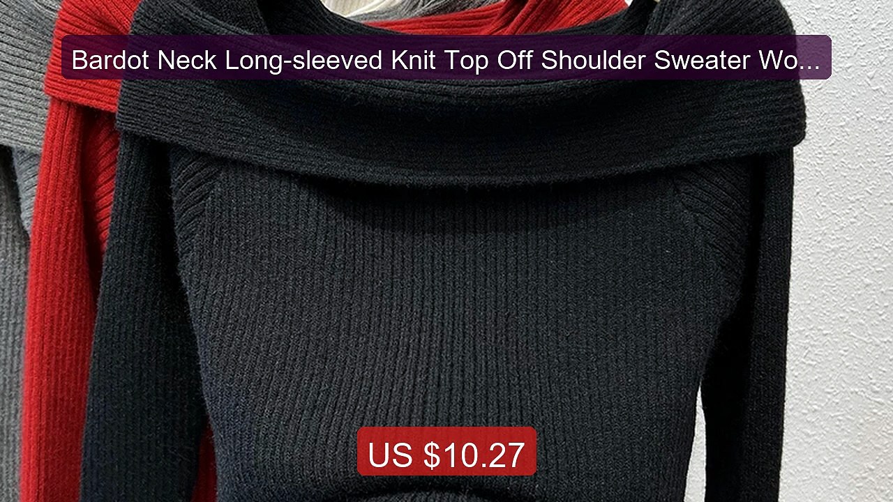Bardot Neck Long-sleeved Knit Top Off Shoulder Sweater Women Off-th... -- Top Rated 2026 | Buy Now!