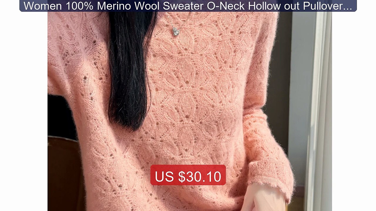 Women 100% Merino Wool Sweater O-Neck Hollow out Pullover New ... -- Best Buy 2026 | Great Quality!