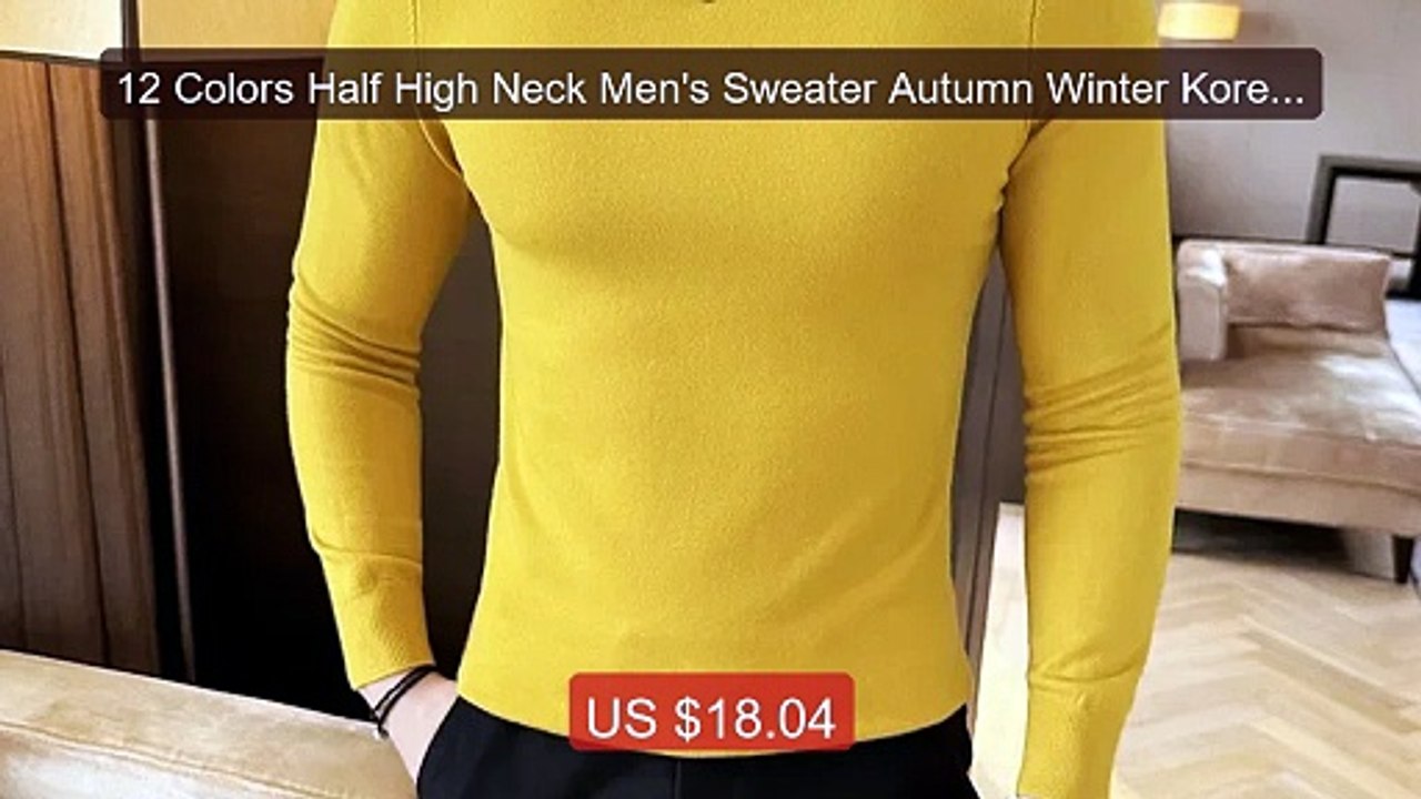 12 Colors Half High Neck Men's Sweater Autumn Winter Korean So... -- Best Buy 2026 | Great Quality!