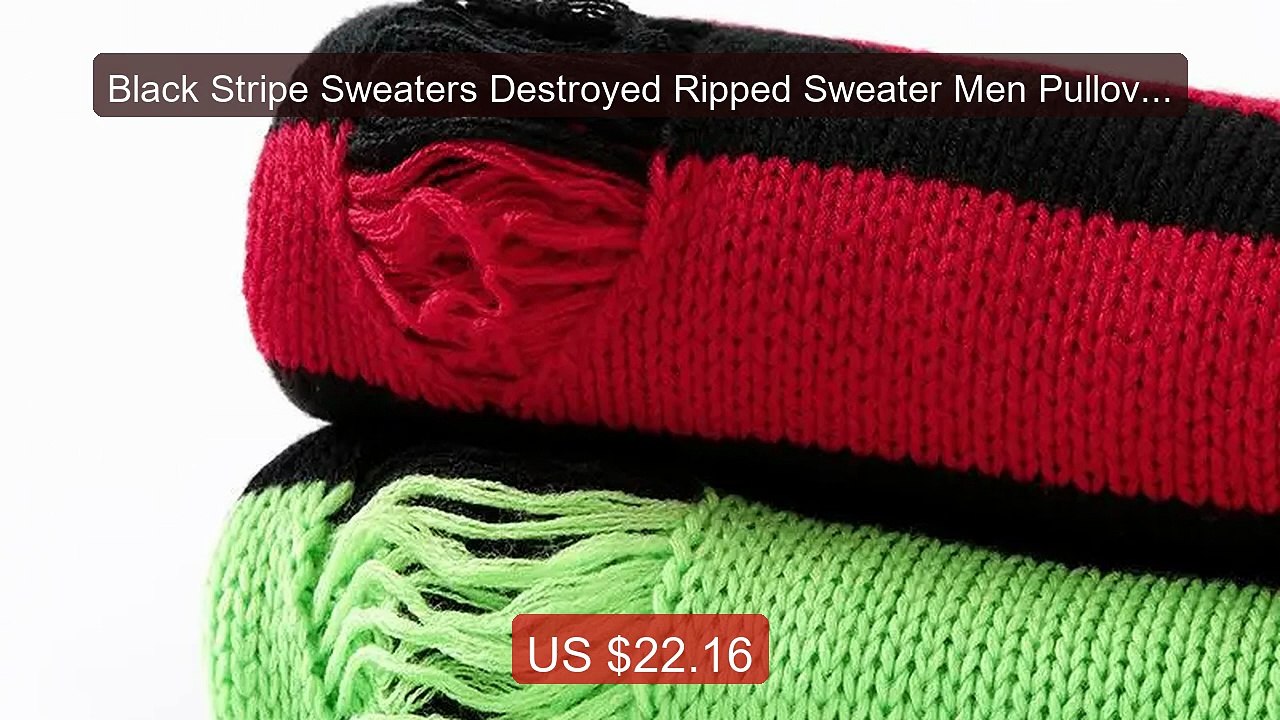 Black Stripe Sweaters Destroyed Ripped Sweater Men Pullover H... -- Amazing Value 2026 | Must Have!