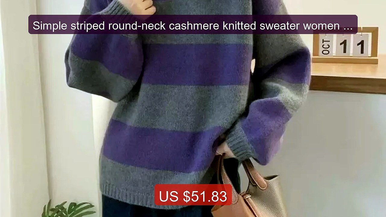 Simple striped round-neck cashmere knitted sweater women loose long... -- Top Rated 2026 | Buy Now!