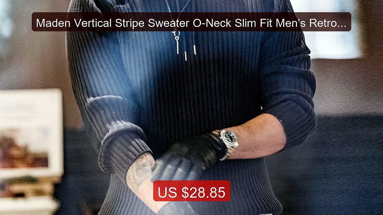 Maden Vertical Stripe Sweater O-Neck Slim Fit Men’s Retro K... -- Top Pick 2026 | Unbeatable Price!
