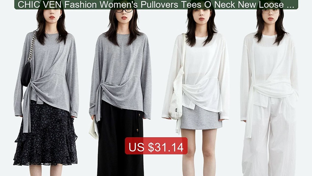 CHIC VEN Fashion Women's Pullovers Tees O Neck New Loose Solid Long... -- Top Rated 2026 | Buy Now!