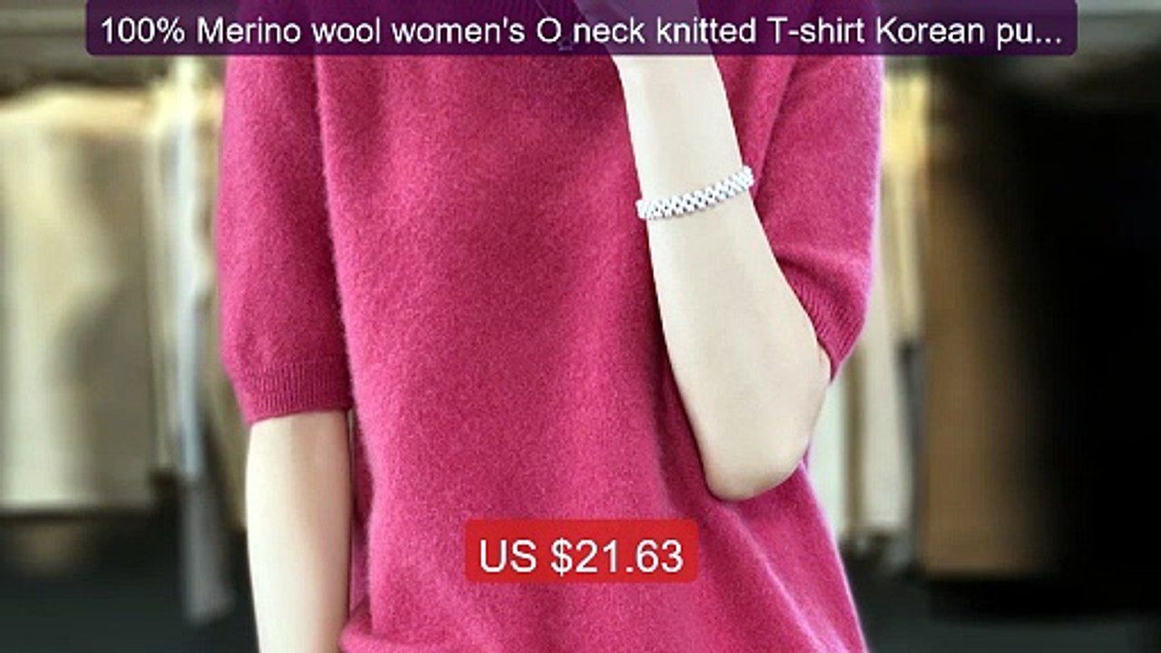 100% Merino wool women's O neck knitted T-shirt Korean pull... -- Top Pick 2026 | Unbeatable Price!