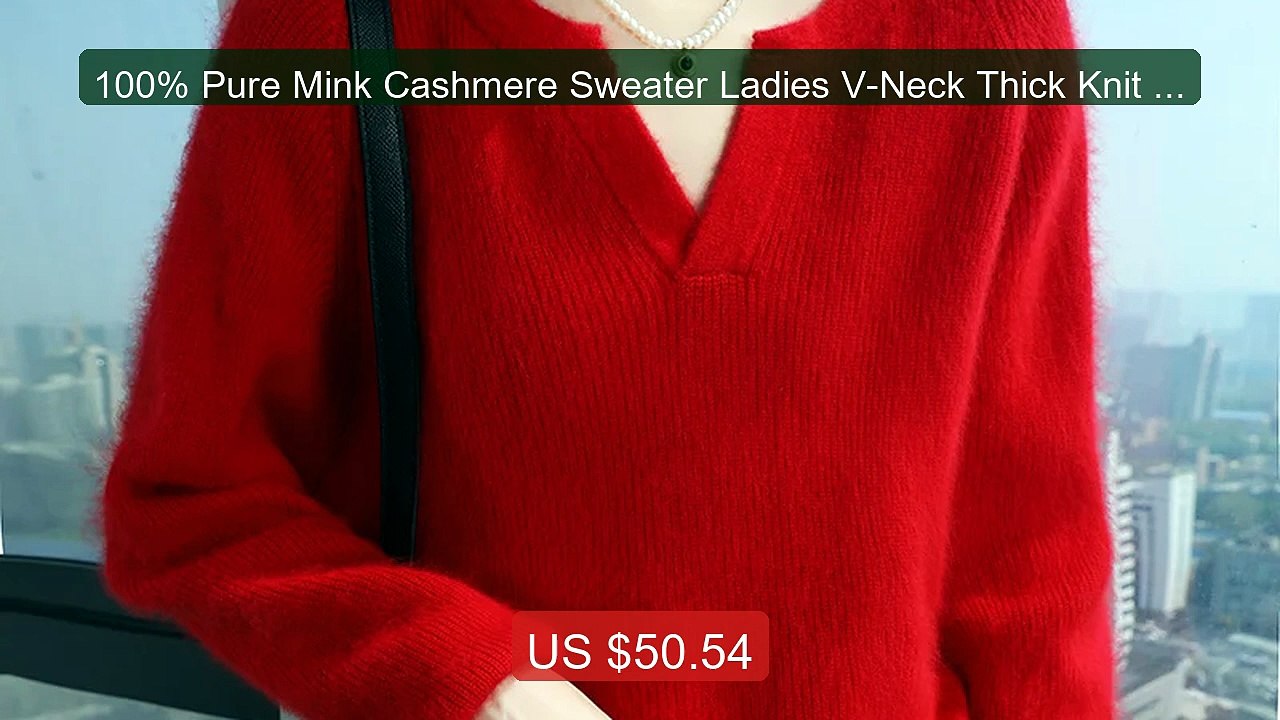 100% Pure Mink Cashmere Sweater Ladies V-Neck Thick Knit Pullo... -- Hot Deal 2026 | Limited Offer!