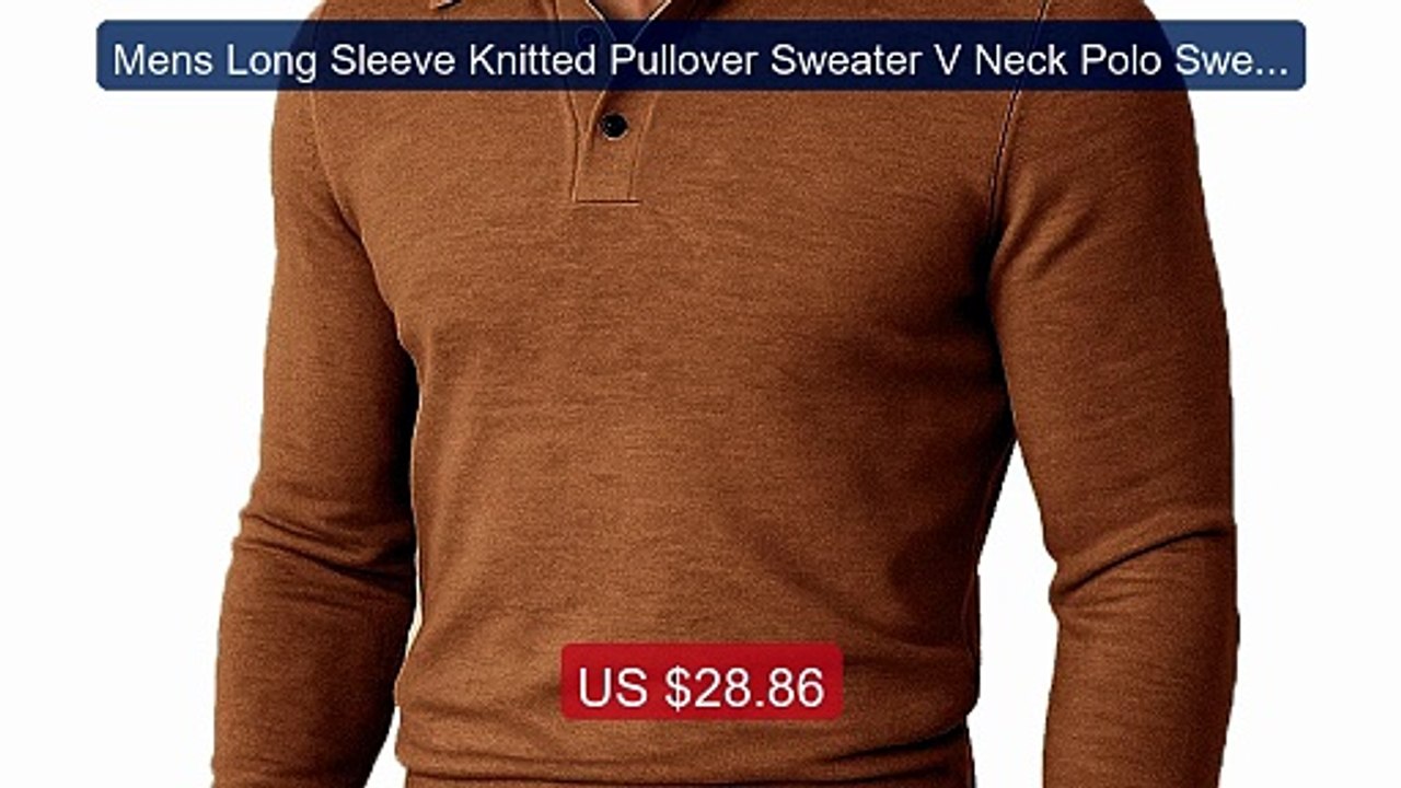 Mens Long Sleeve Knitted Pullover Sweater V Neck Polo Sweater ... -- Best Buy 2026 | Great Quality!
