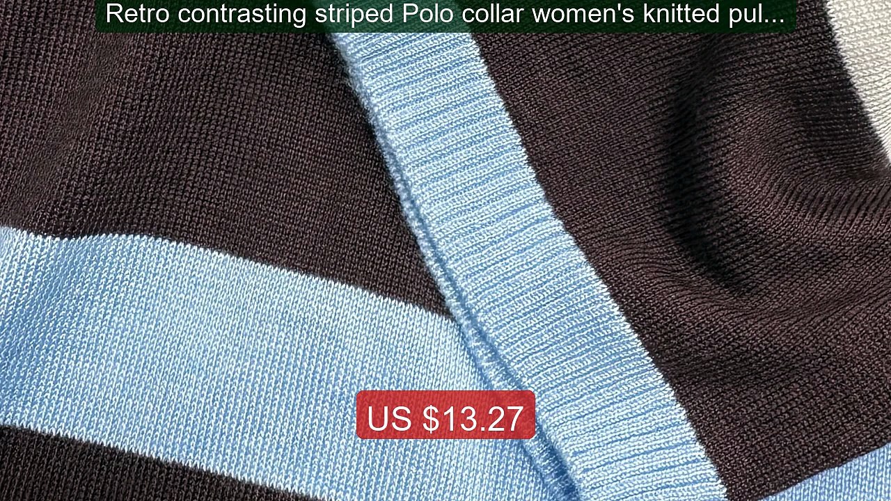 Retro contrasting striped Polo collar women's knitted pullo... -- Top Pick 2026 | Unbeatable Price!