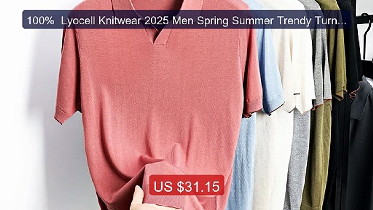 100%  Lyocell Knitwear 2025 Men Spring Summer Trendy Turn Down Coll... -- Top Rated 2026 | Buy Now!